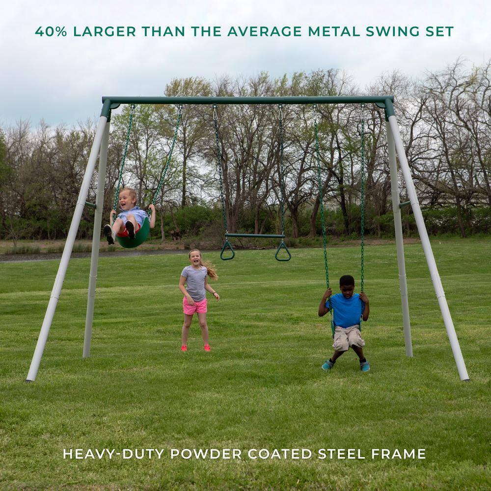 Backyard Discovery Big Brutus Galvanized Steel Swing Set, 2 Belt Swings, 1 Trapeze Bar