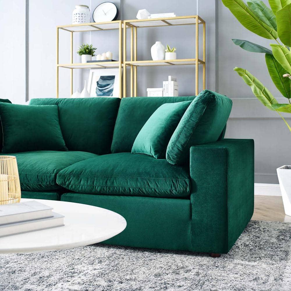 Modway Commix Down Filled Overstuffed Performance Velvet Loveseat in Green