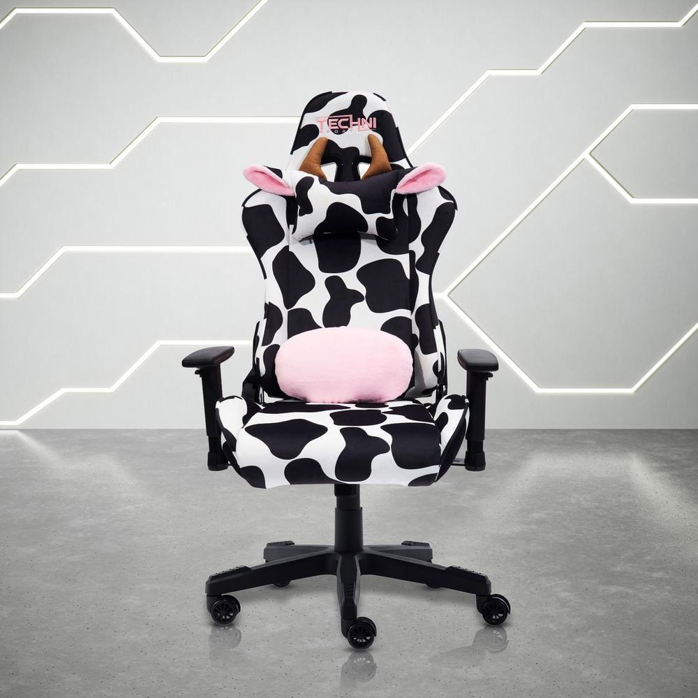 Ts85 Cow Print Luxx Series Gaming Chair Cow - Techni Sport: Velvet Upholstery, Memory Foam, Adjustable