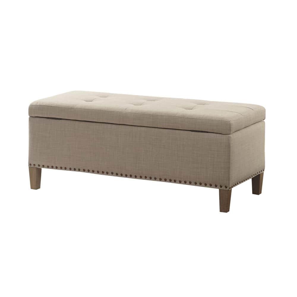Madison Park Shandra II Wood and Fabric Tufted Top Storage Bench in Brown
