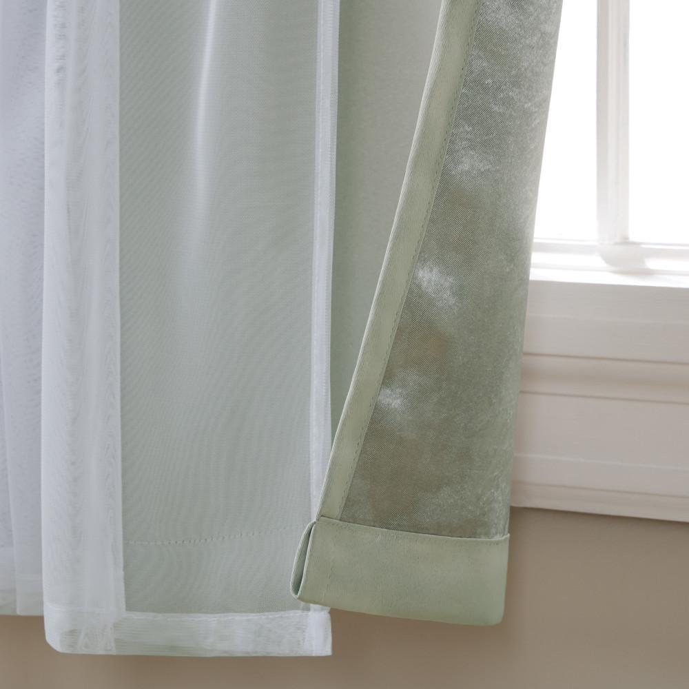 Exclusive Home Catarina Layered Solid Room Darkening Blackout and Sheer Grommet Top Curtain Panel Pair, 52"x63", Soft Grey