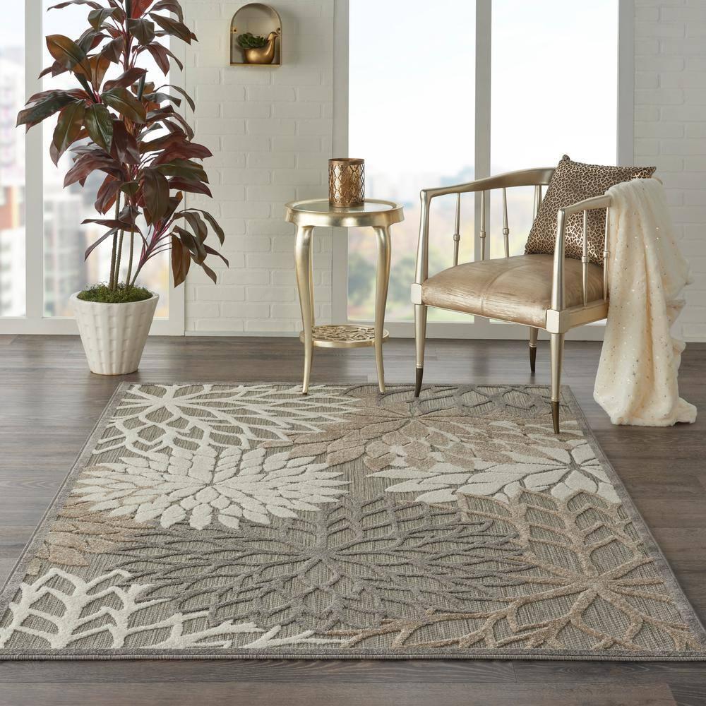 Nourison Aloha Floral Bloom Flatweave High-Low Indoor Outdoor Area Rug Natural 3'6" x 5'6"
