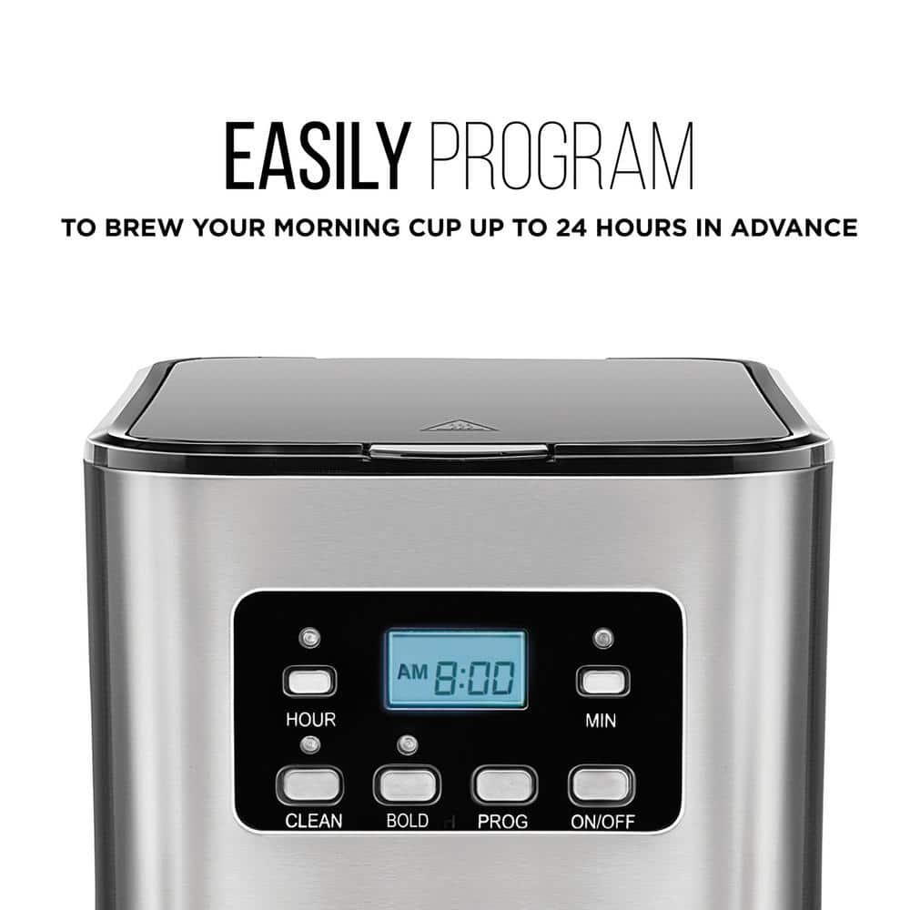 Chefman 12-Cup Programmable Coffee Maker w/ Digital Display, Auto Shut Off - Stainless Steel, New