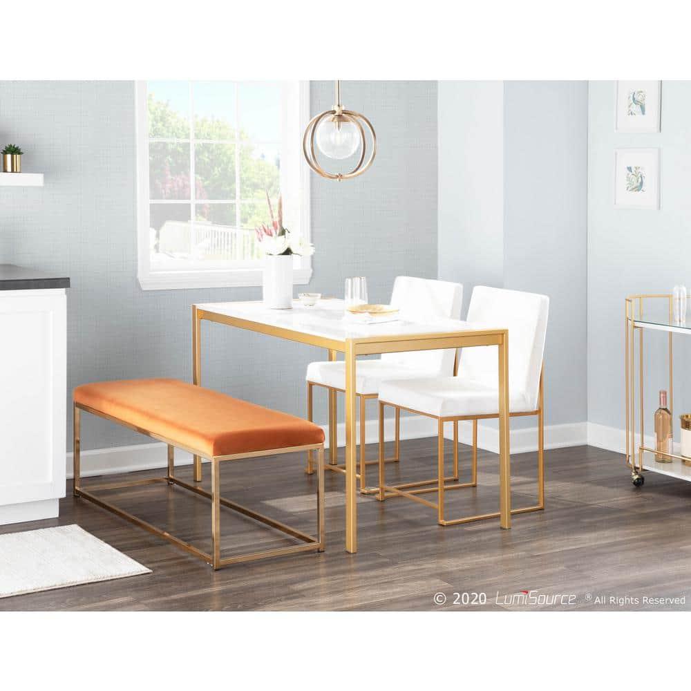 LumiSource Set of 2 High Back Fuji Contemporary Dining Chairs Gold/White Velvet : Chrome-Plated, Metal Legs, Velvet Upholstery