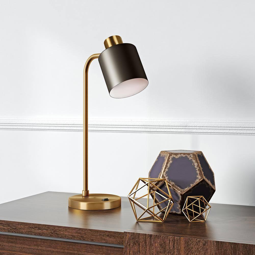 Brass and Black Metal 20.75" Table Lamp with Dome Shade