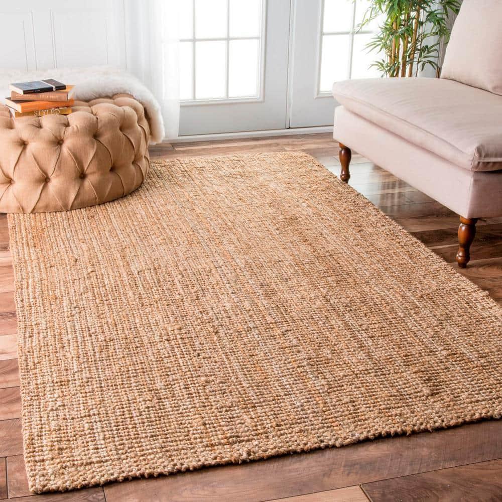 nuLOOM Ashli Solid Farmhouse Jute Area Rug, 3' x 5', Natural