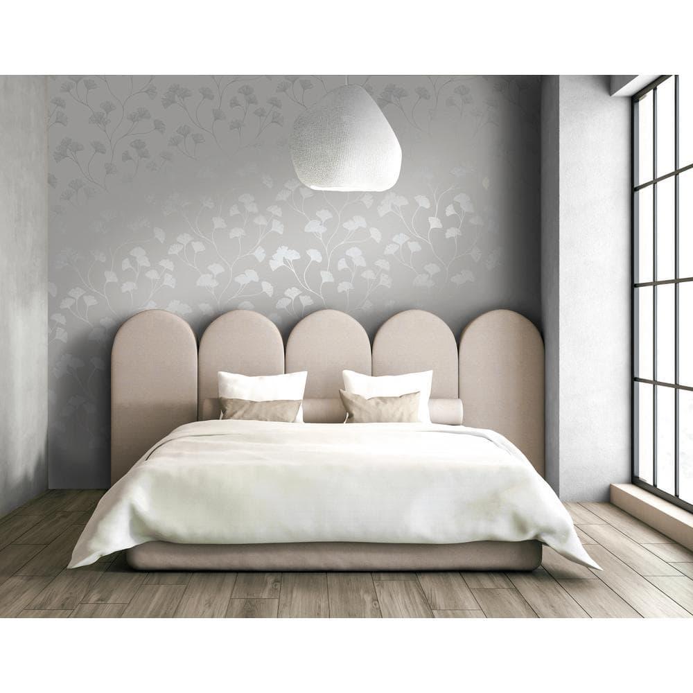 Holden Glistening Ginkgo Silver Wallpaper: Mid-Century Modern Floral Design, Non-Pasted Paper, Smooth Metallic Finish, 56 Sq Ft Coverage