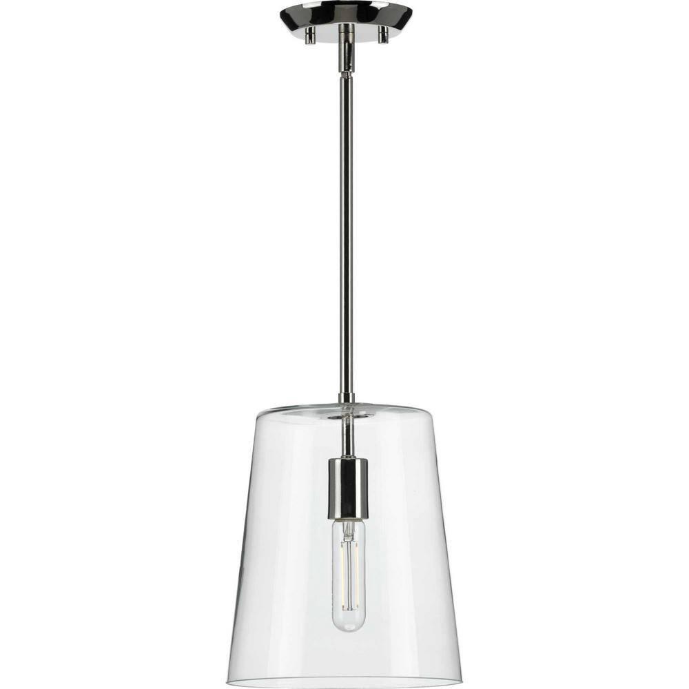Progress Lighting Clarion 1-Light Pendant, Polished Nickel, Clear Glass Shade