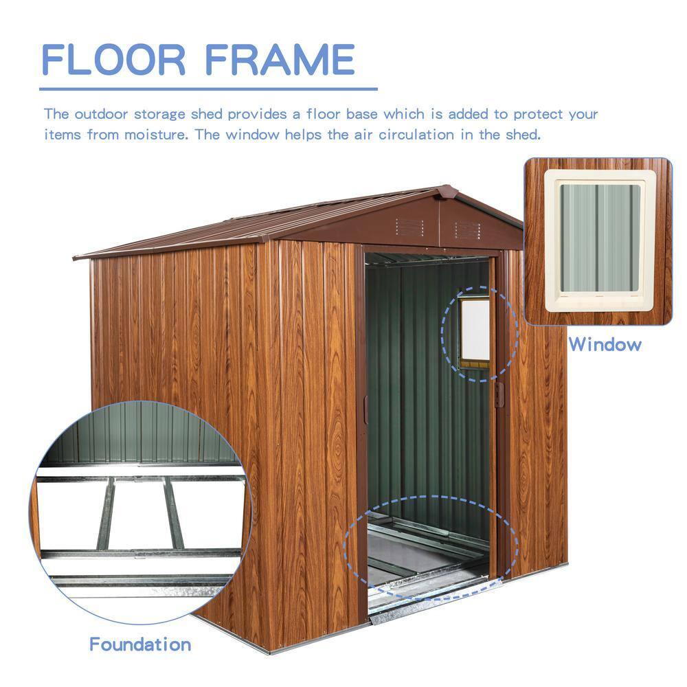 6Ft X 6Ft Outdoor Metal Storage Shed With Metal Floor Base ,With Window
