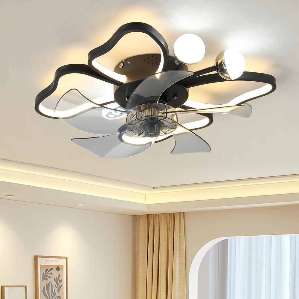 Canddidliike Ceiling Fan with Lights Remote Control, Butterfly Shape Flush Mount Bladeless Ceiling Fan for Kitchen Bedroom Living Room, Black