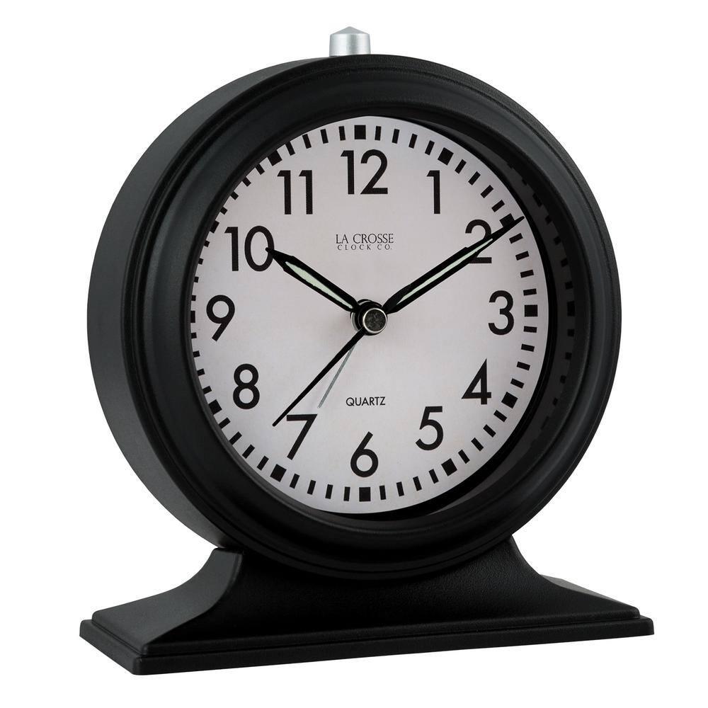 Symple Stuff Traditional Analog Quartz Movement / Crystal Tabletop Clock with Alarm in Black