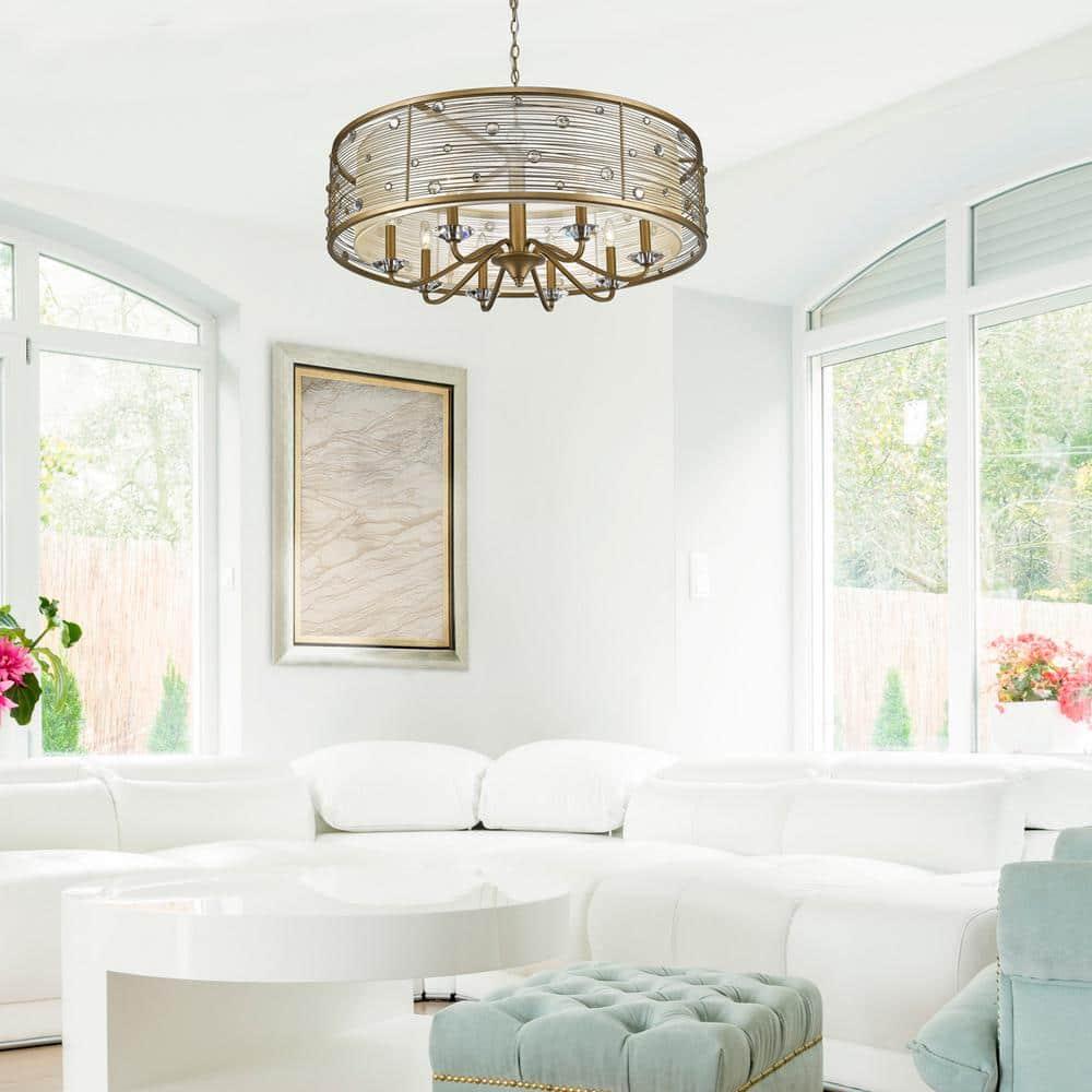 Golden Lighting Joia 8-Light Chandelier in Peruvian Gold with Sheer Filigree Mist