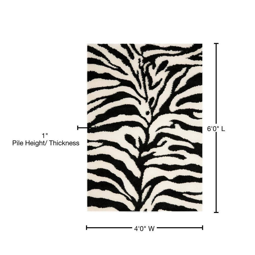 Florida Shag SG452 Power Loomed Indoor Area Rug - Ivory/Black - 4'x6' - Safavieh.