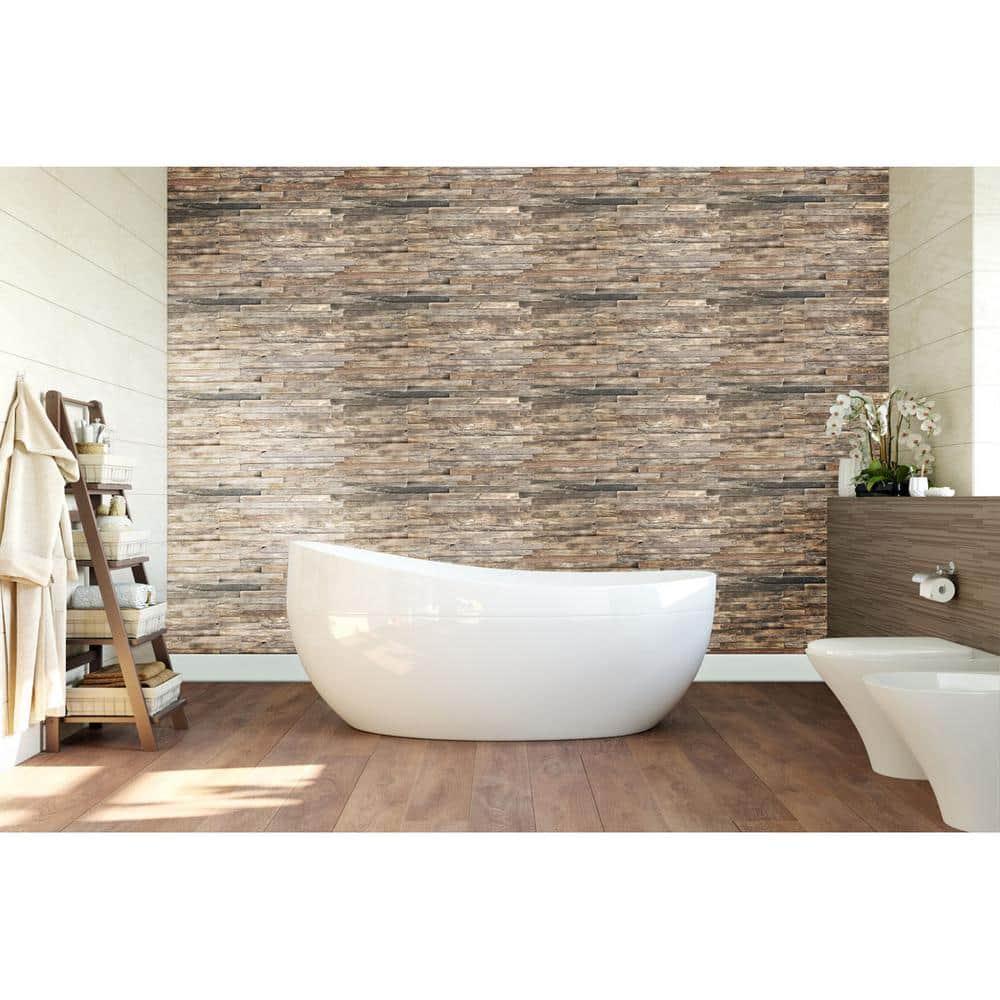 23 3/4"W x 11 7/8"H x 3/4"P Stacked Boat Wood Mosaic Wall Tile, Natural Finish