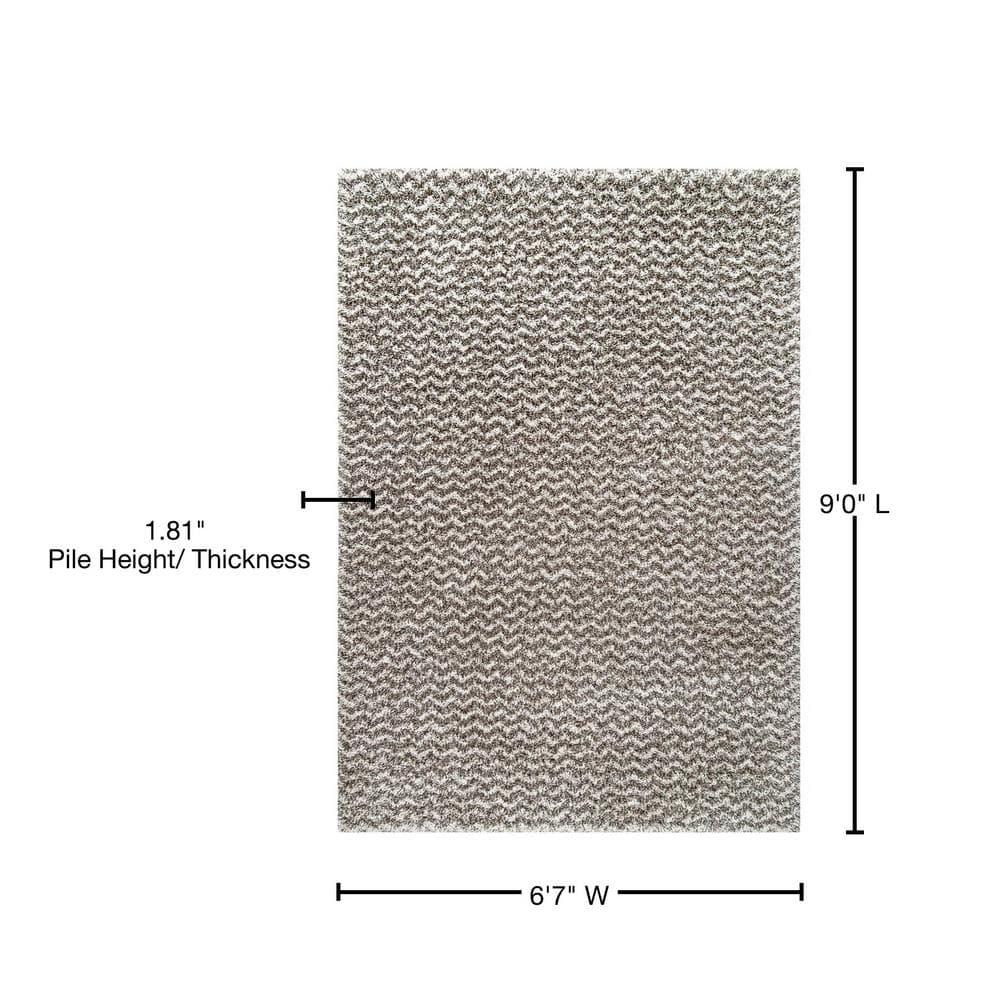Nuloom Cuellar Striped 7x9 Shag Indoor Area Rug for Living Room Bedroom Dining Room Nursery, Dark Grey/Ivory