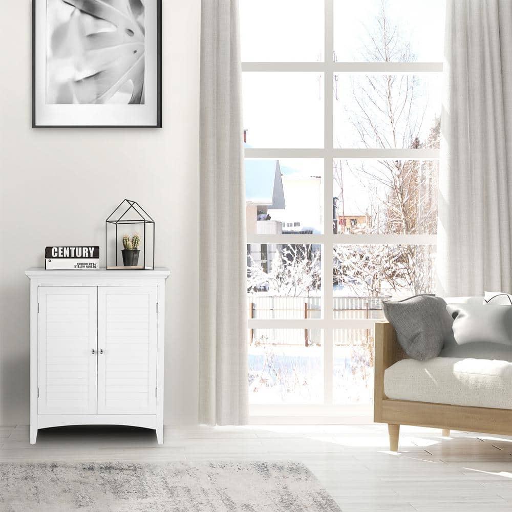 White Engineered Wood Bathroom Floor Cabinet with Adjustable Shelving