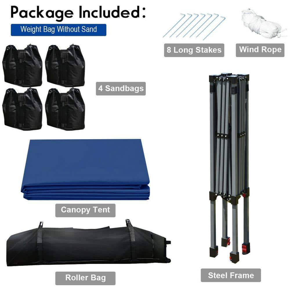 Costway 8x8 FT Pop up Canopy Tent Shelter Wheeled Carry Bag 4 Canopy Sand Bag Blue