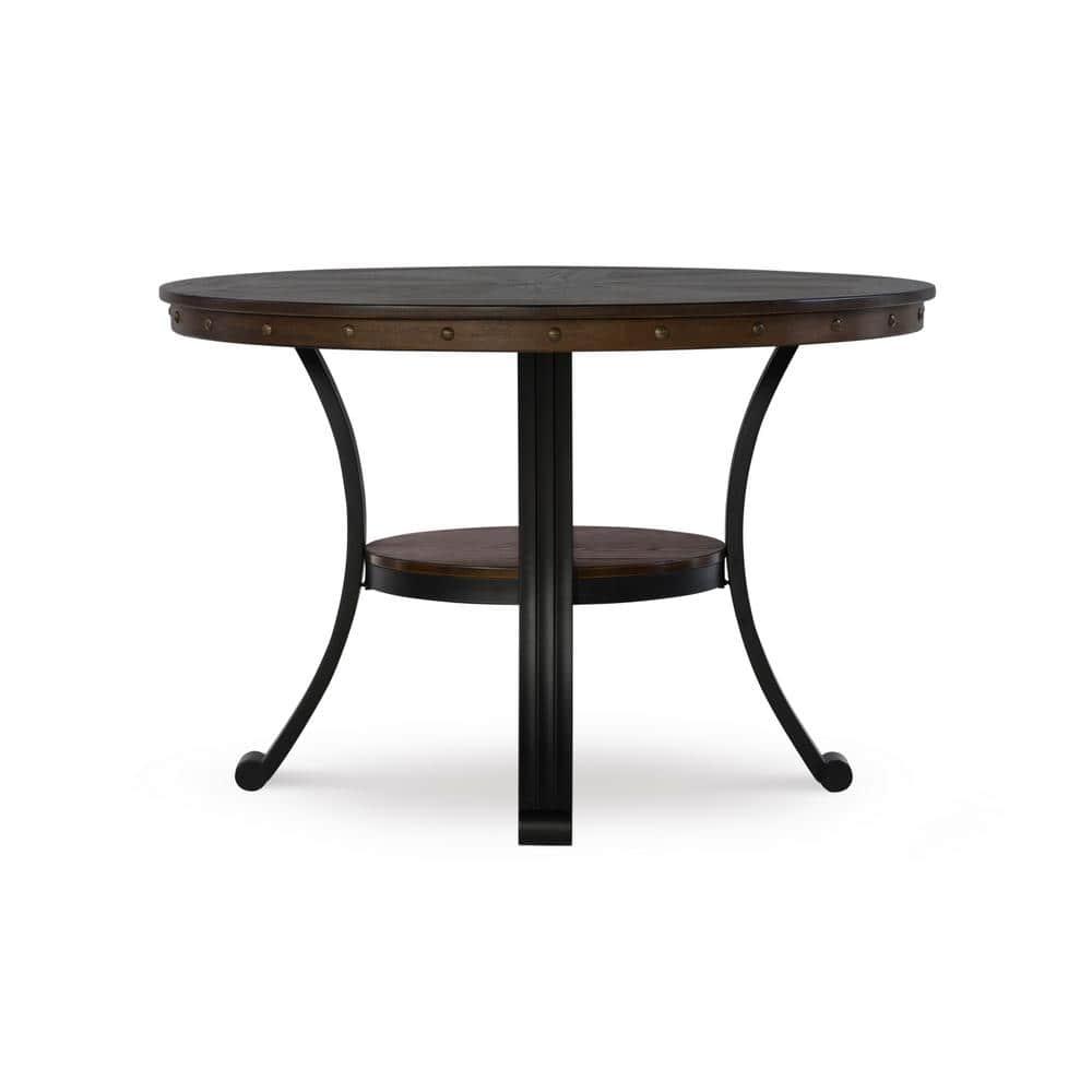 Linon Franklin Wood and Metal Round Dining Table in Rustic Umber Brown