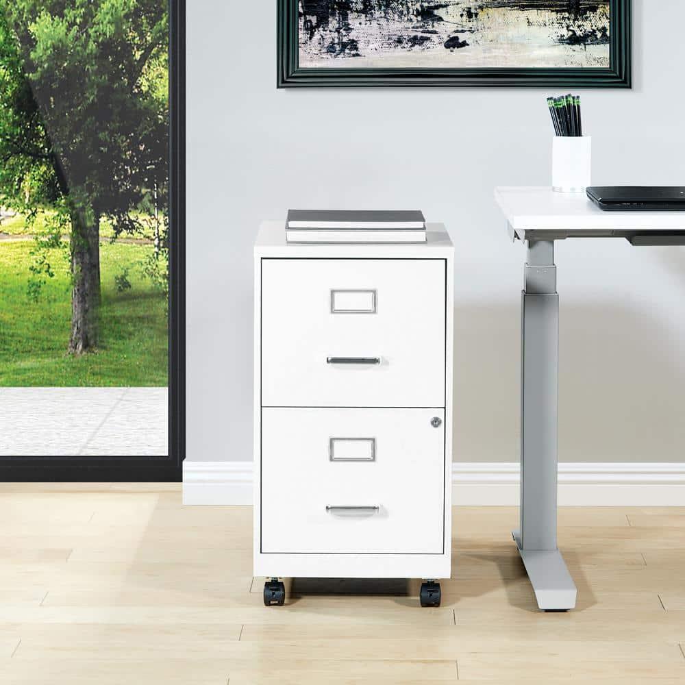 OSP Home Furnishings 2-Drawer Mobile Locking Metal File Cabinet, White
