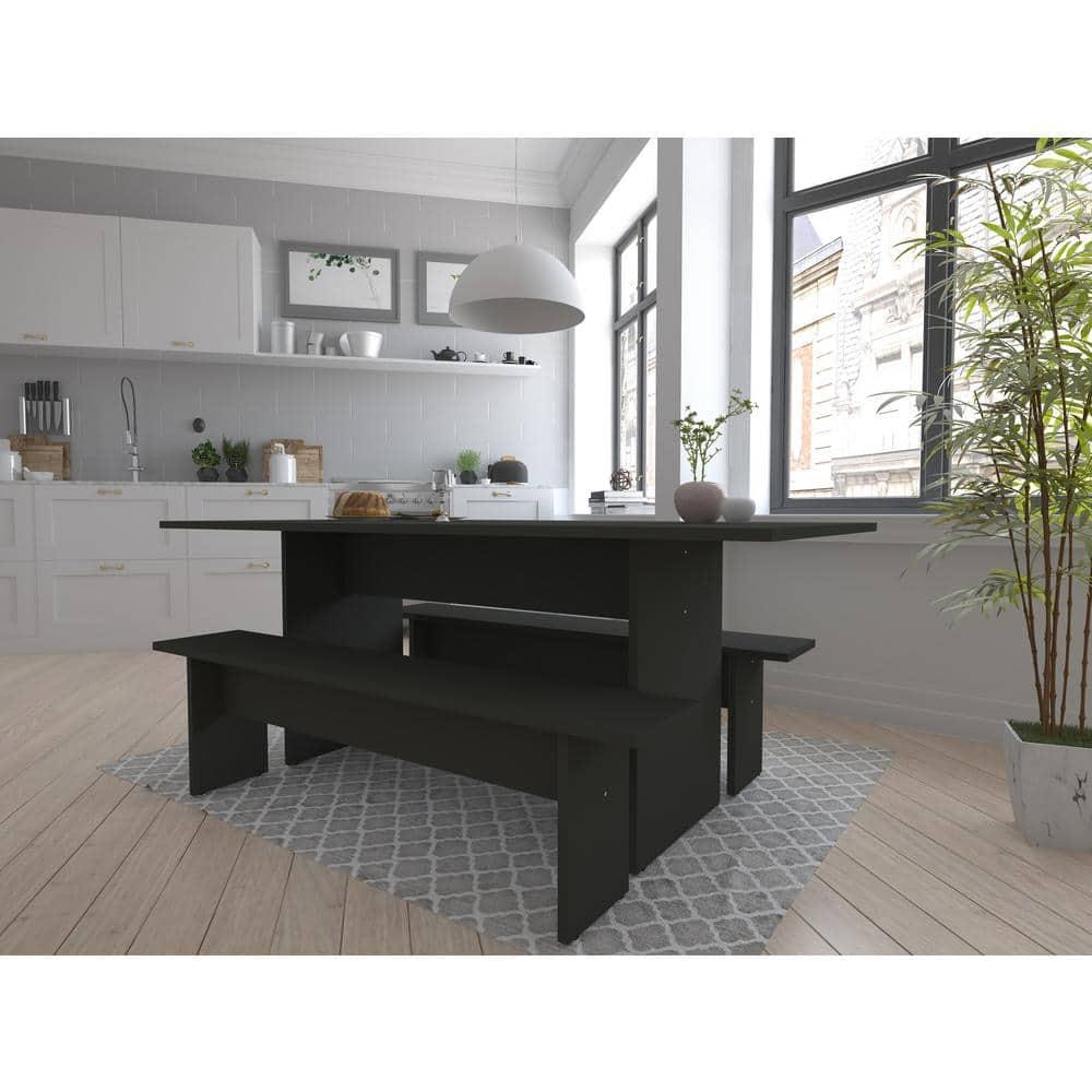 3pc Nomad 67.91" Modern Dining Set Gray - Manhattan Comfort: MDF Construction, Seats 6, Double Pedestal Table