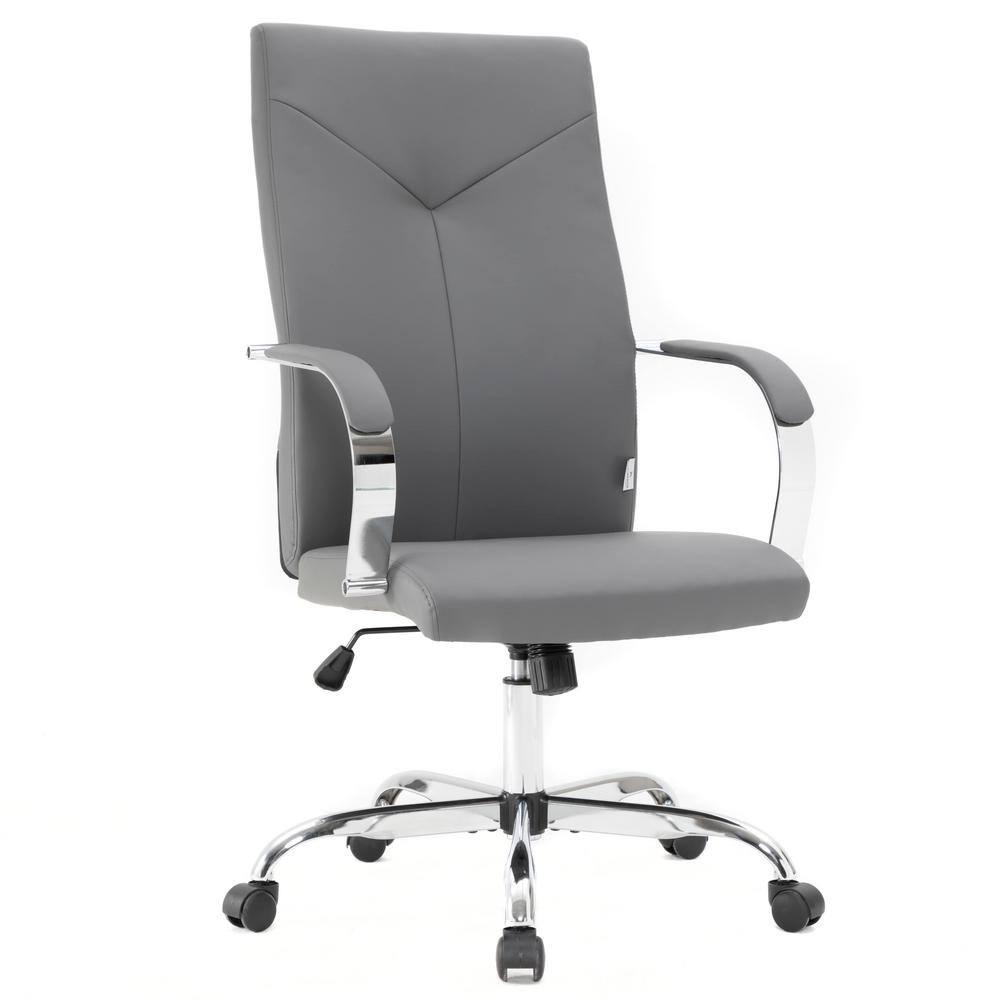 LeisureMod Sonora High-Back Leather Office Chair with Adjustable Height, Swivel, and Tilt in Grey