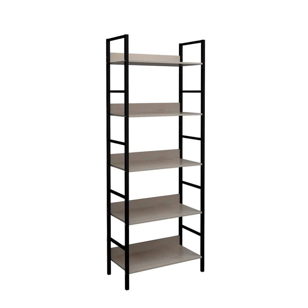 LuxenHome 5-Shelf 63" H x 23.62" W Wood and Metal Etagere Bookcase Brown