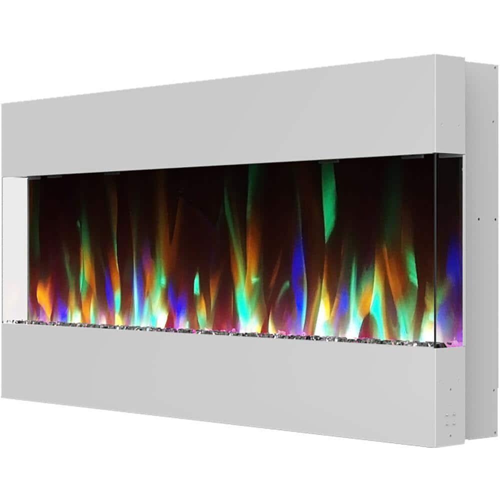 Cambridge 42 In. Recessed Wall Mounted Electric Fireplace with Crystal and LED Color Changing Display, White