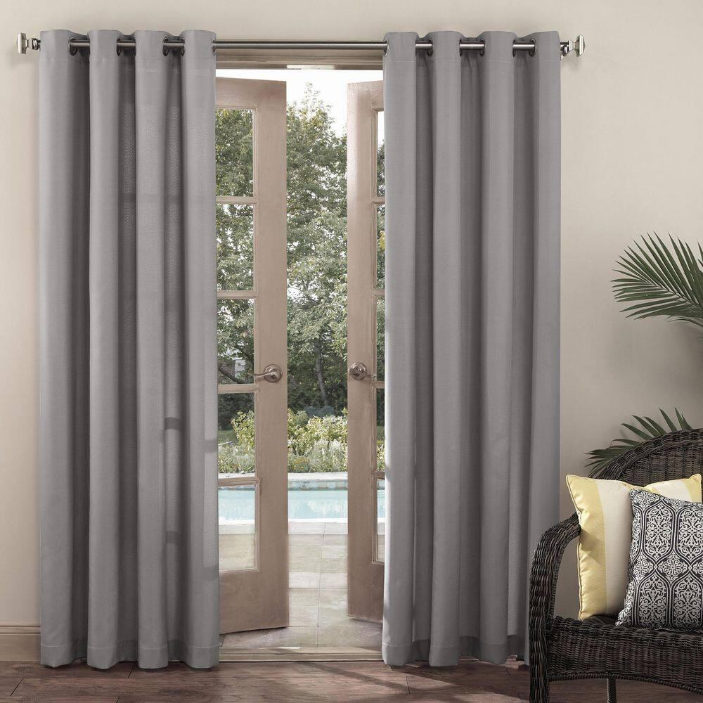 Sun Zero Sailor Indoor/Outdoor UV Protectant Room Darkening Grommet Curtain Panel, 54"x95", Gray