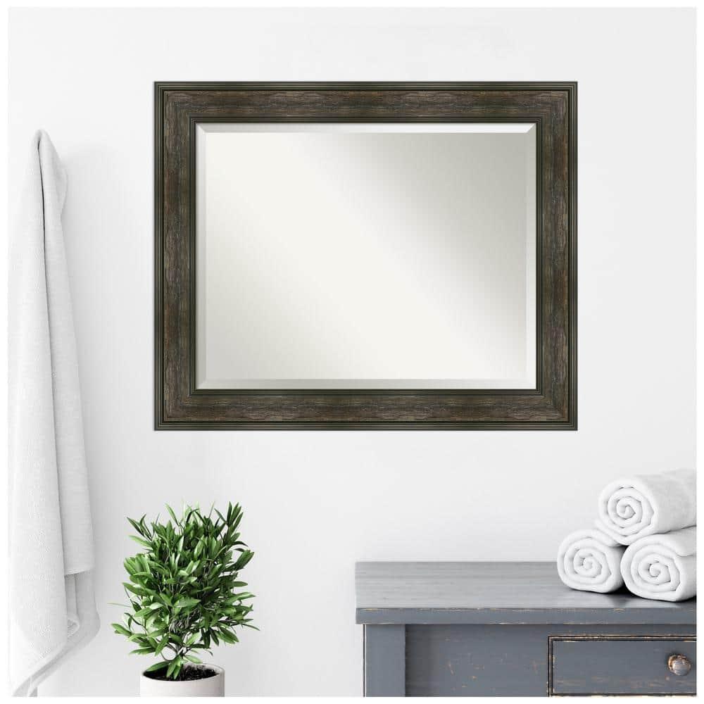 34" x 28" Non-Beveled Rail Rustic Char Wall Mirror - Amanti Art: Rectangle, Polystyrene Frame, Wall Mounted