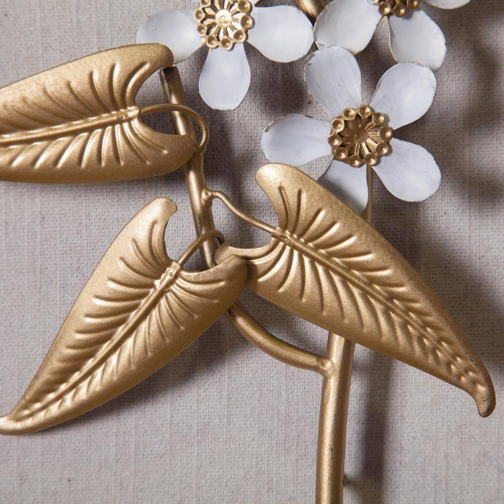 LuxenHome Set of 2 White and Gold Flower Bouquet Wall Decor Brown