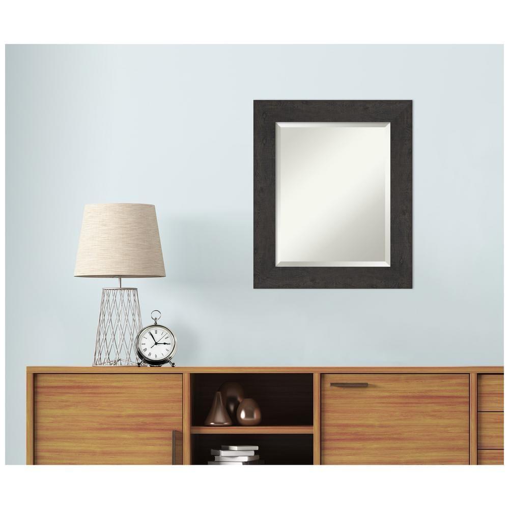 Amanti Art Beveled Bathroom Wall Mirror - Rustic Plank Espresso Frame Outer Size: 21 x 25 in