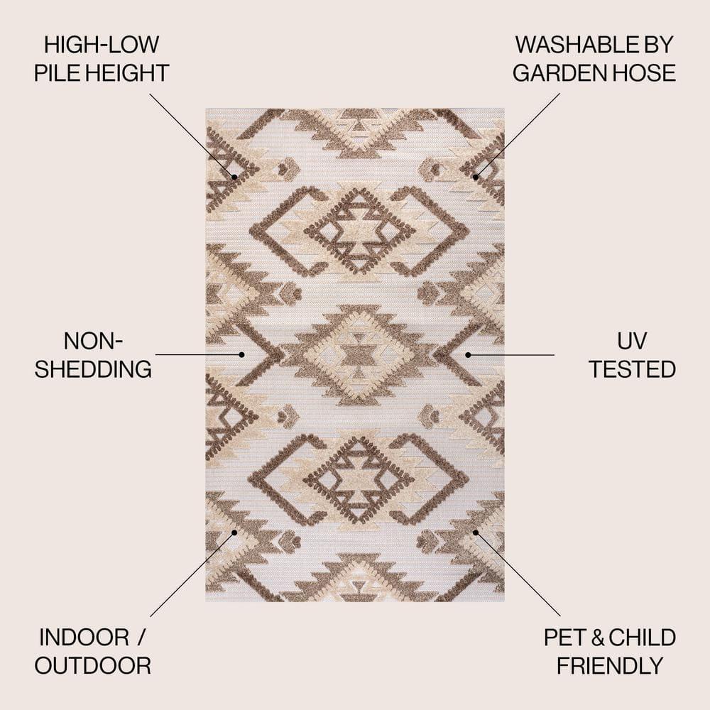 4'x6' Sumak High-Low Pile Neutral Diamond Kilim, Brown/Ivory - JONATHAN Y