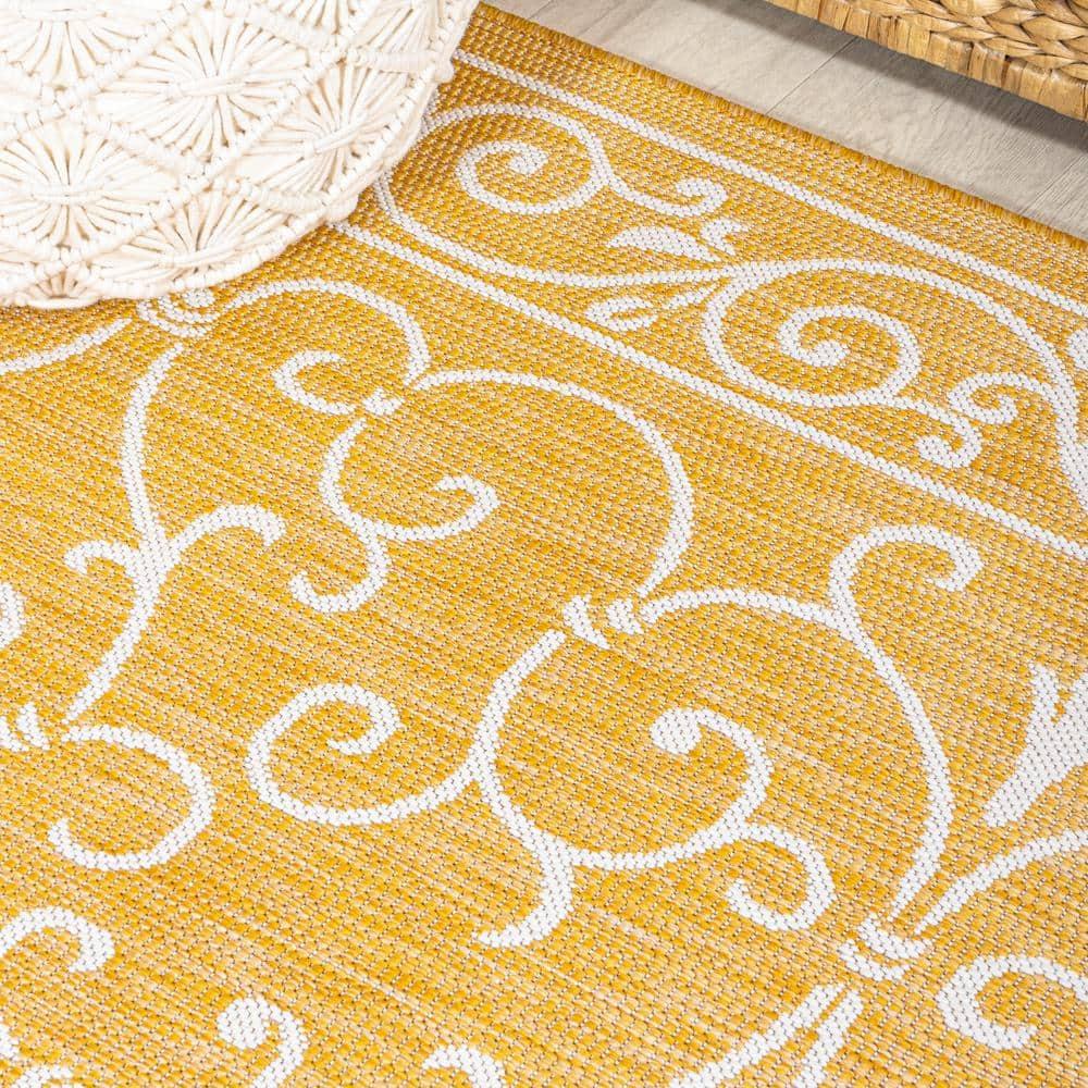 3' x 5' Charleston Vintage Filigree Textured Weave Indoor/Outdoor Area Rug, Yellow/Cream - JONATHAN Y