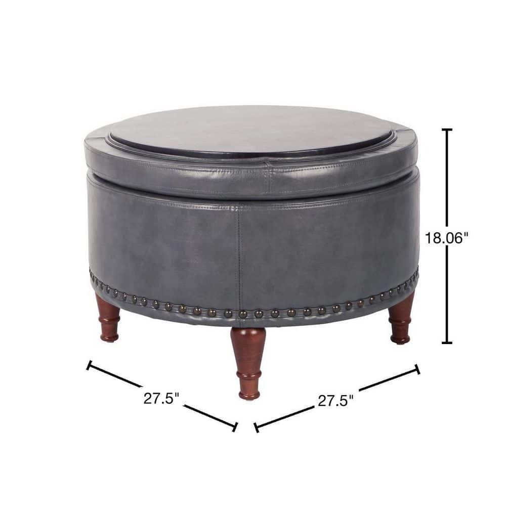 Alloway Storage Ottoman Pewter - OSP Home Furnishings: Faux Leather, Nailhead Trim, Wood Legs, Flip Tray Top