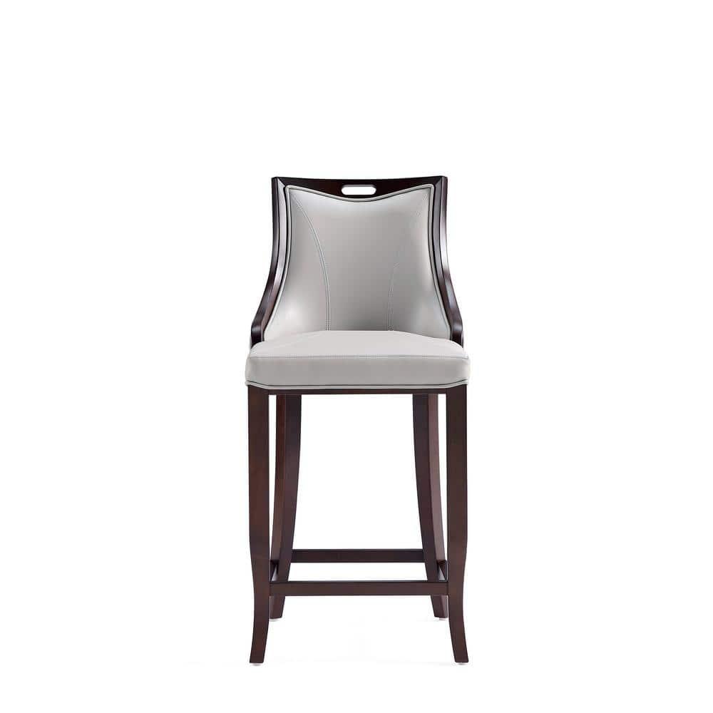 Manhattan Comfort Set of 3 Emperor Upholstered Beech Wood Faux Leather Barstools Light Gray: Semi-Gloss Finish, Foam Padded
