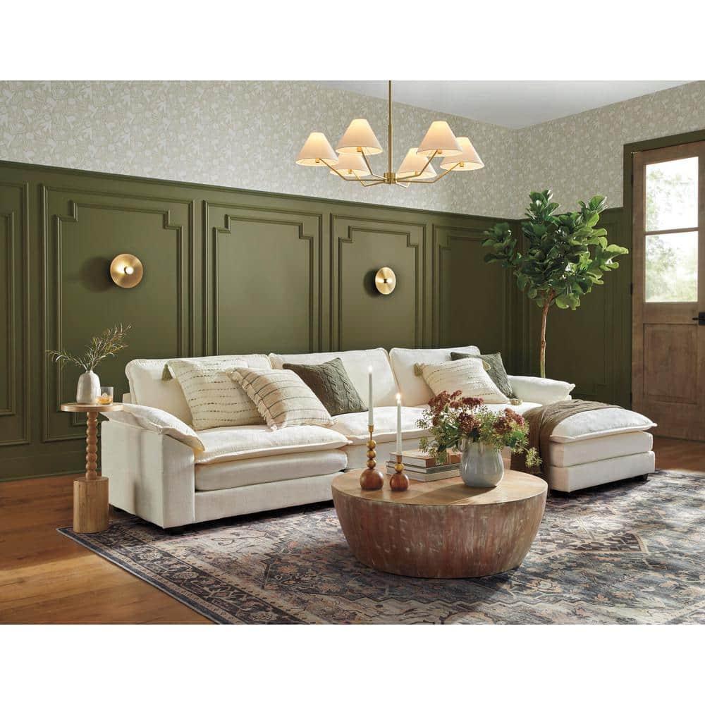 LACOO 118 in. Chenille L-Shaped Modular Sectional Sofa with Ottoman - Off White