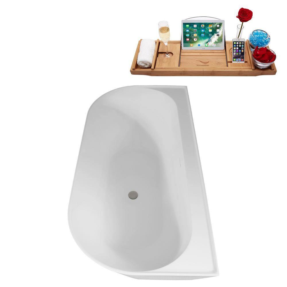 63" Streamline Soaking Freestanding Tub and Tray With Internal Drain