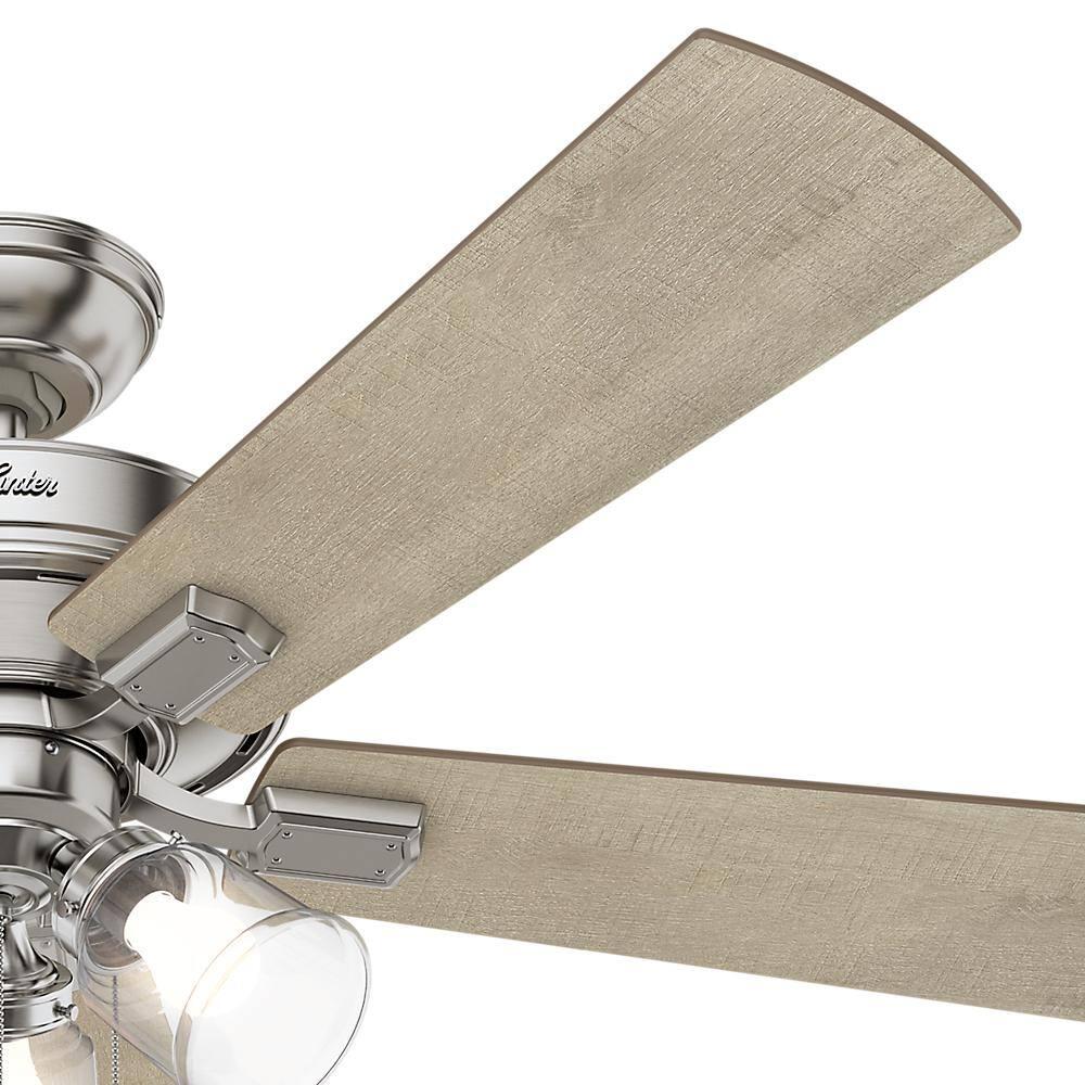 Hunter Fan 52" Crestfield Ceiling Fan (Includes LED Light Bulb) Nickel: 5-Blade, 3-Speed, Reversible Motor, Glass Shades