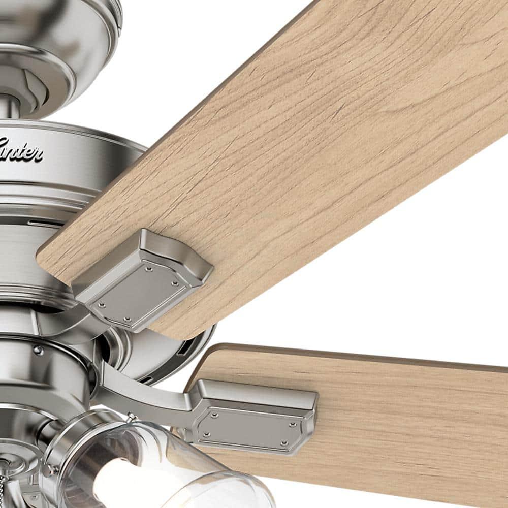Hunter Fan 52" Crestfield Ceiling Fan (Includes LED Light Bulb) Nickel: 5-Blade, 3-Speed, Reversible Motor, Glass Shades