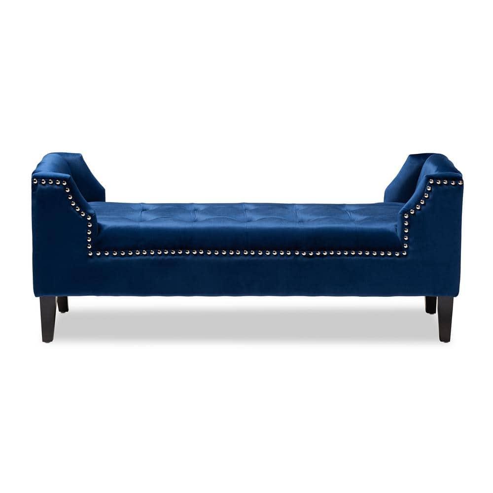 Perret Modern and Contemporary Royal Blue Velvet Fabric Upholstered Espresso Finished Wood Bench