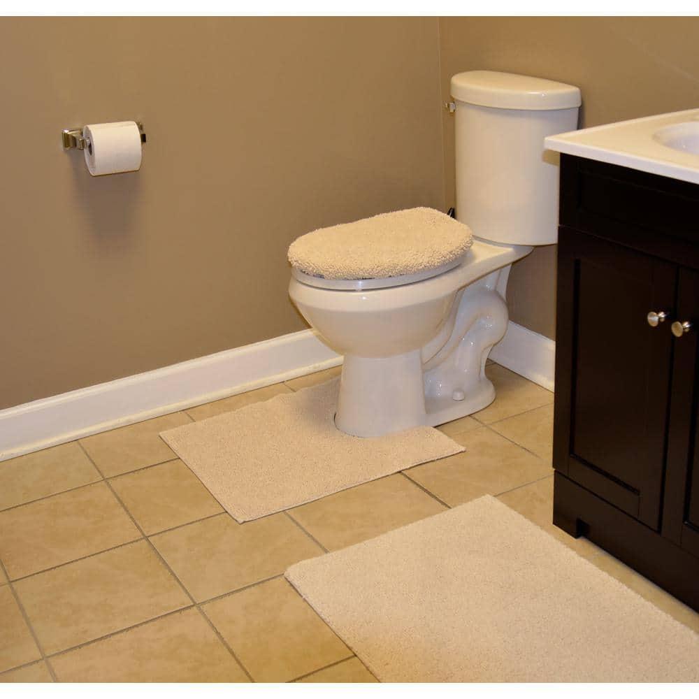 Garland Rug Queen Cotton Washable Bath Rug Set, 3 Piece Set (21"x34" Bath Rug, Contour Rug, & Toilet Lid) Natural
