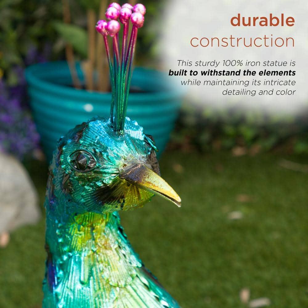 Alpine Corporation Jumbo Size Blue Majestic Tail Down Peacock Décor: 53"L Iron Garden Statue