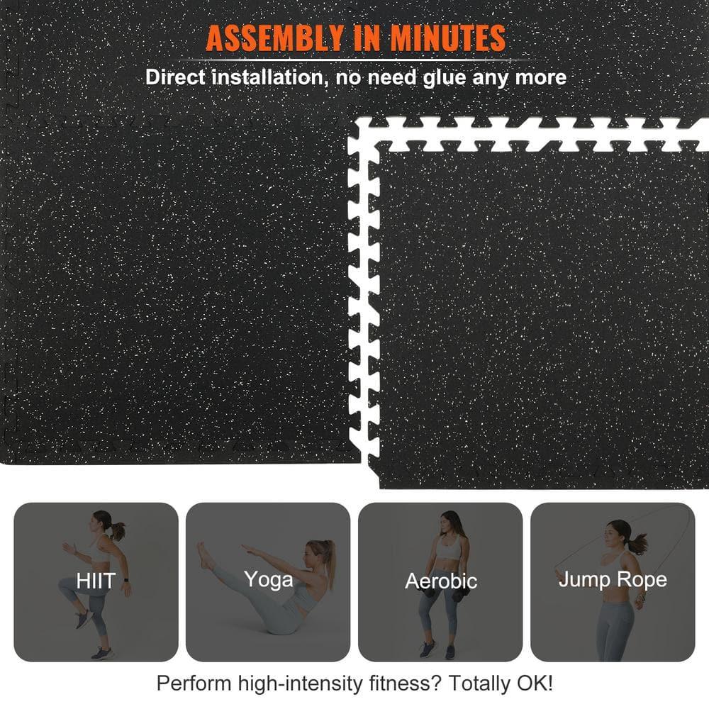 VEVOR 12pcs 1/2 inch Thick Gym Floor Mats, 24" x 24" EVA Foam & Rubber Top Interlocking Workout Floor Mats with 48 sq.ft Coverage, Waterproof Exercise Puzzle Flooring for Gym, Home, Garage, Basement