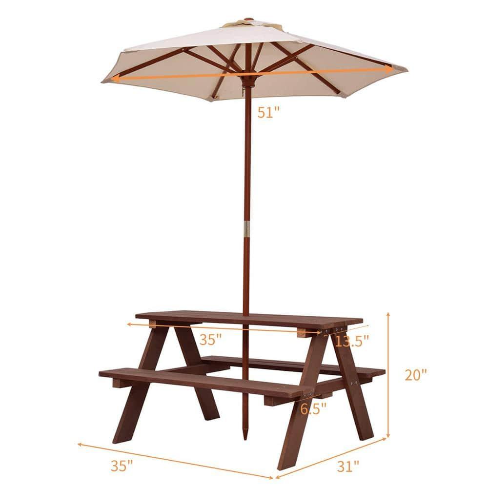 Wooden Outdoor Kids Picnic Table with Umbrella and Bench