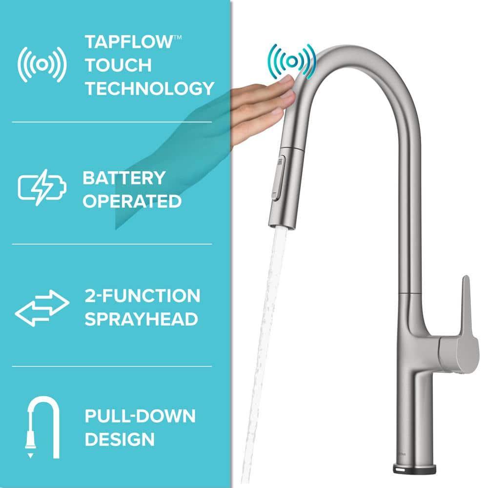 Kraus OlettoTall Modern Single-HandleTouch Kitchen Sink Faucet with Pull Down Sprayer in Spot Free Stainless Steel