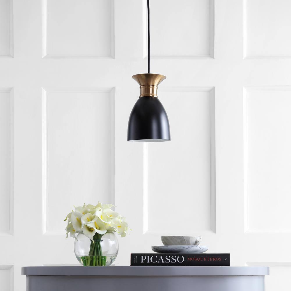 Edison 5.75 in. 1-Light Black/Brass Gold Metal LED Pendant