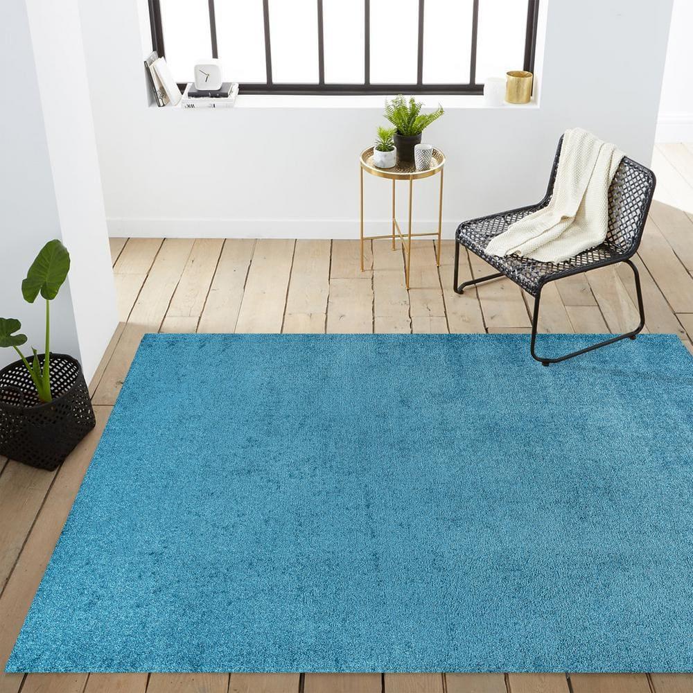 8'x10' Haze Solid Low-Pile Area Rug, Turquoise - JONATHAN Y