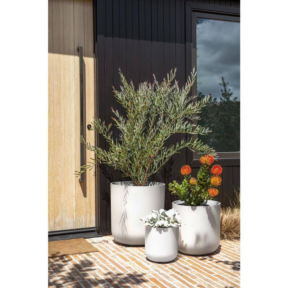 Veradek Kona Series Bundle - Three Piece Set of Plastic-Stone Planters - White