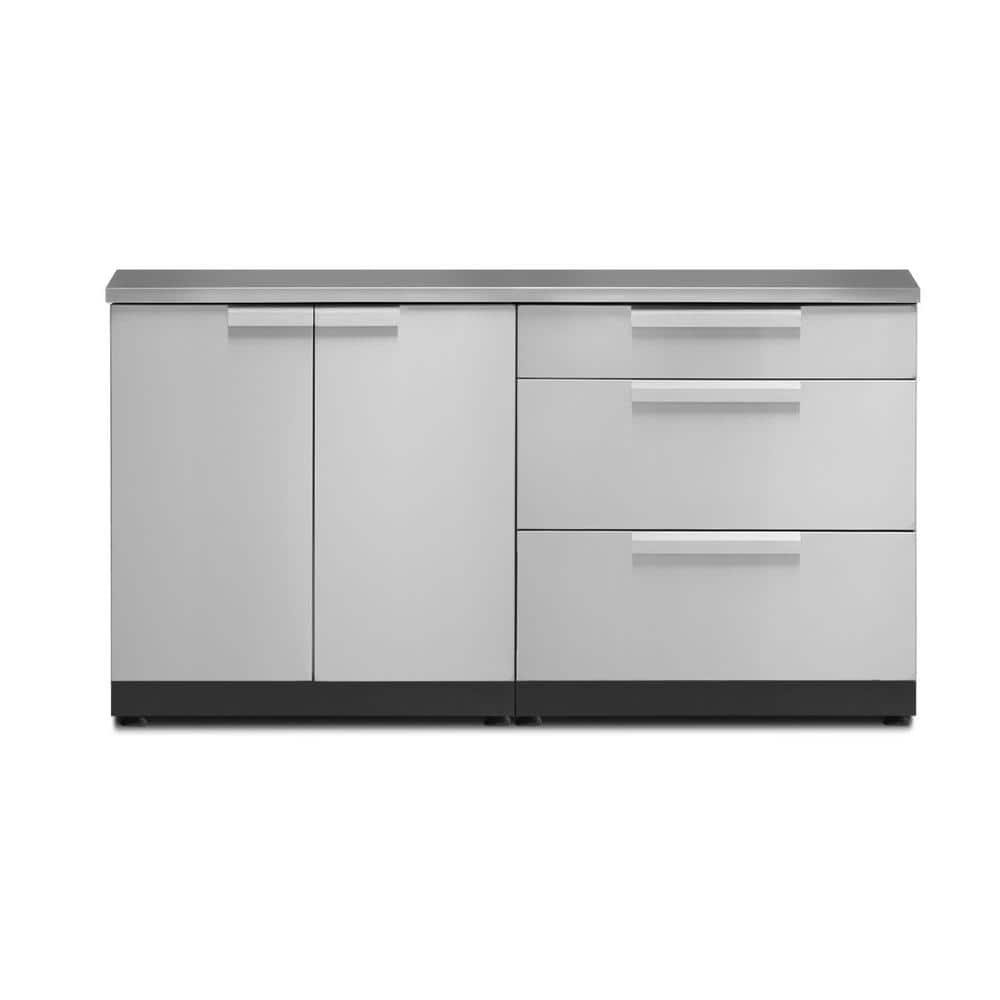 Outdoor Kitchen Stainless Steel 64" W x 24" D x 36.5" H 2-Piece Modular Cabinet Set