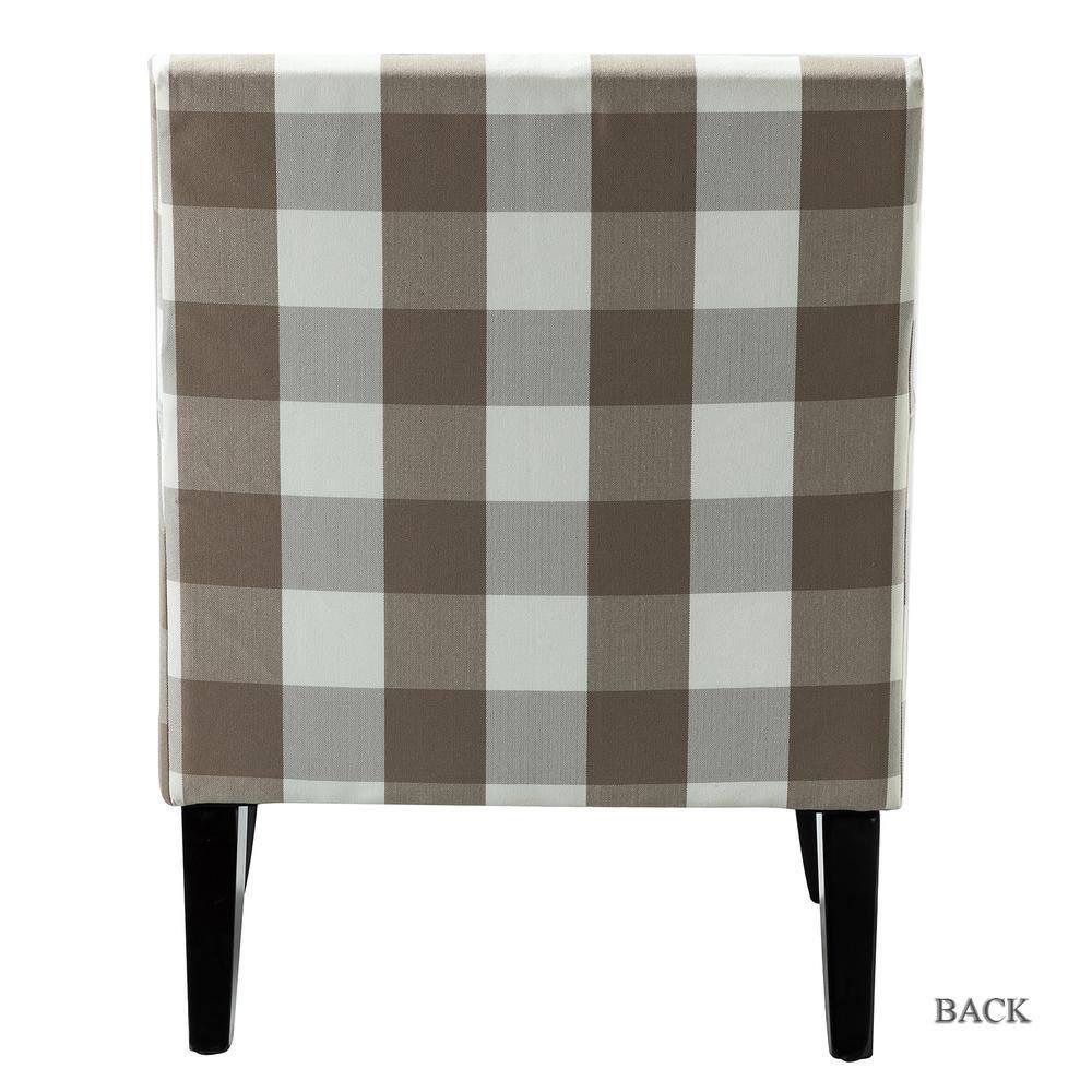 Upholstery Armchair Accent Chair Sofa Couch Wood Legs Nailhead Trim Home Living Room Bedroom Plaid Grey White